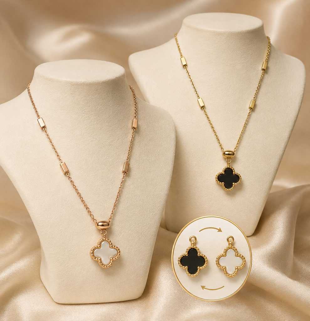 Reversible four-point clover necklaces by Wicked by Hariks