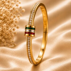 Striped-Clasp Zirconia Bangle