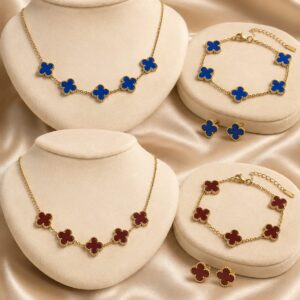 Four-Point Clover Set · Blue & Burgundy