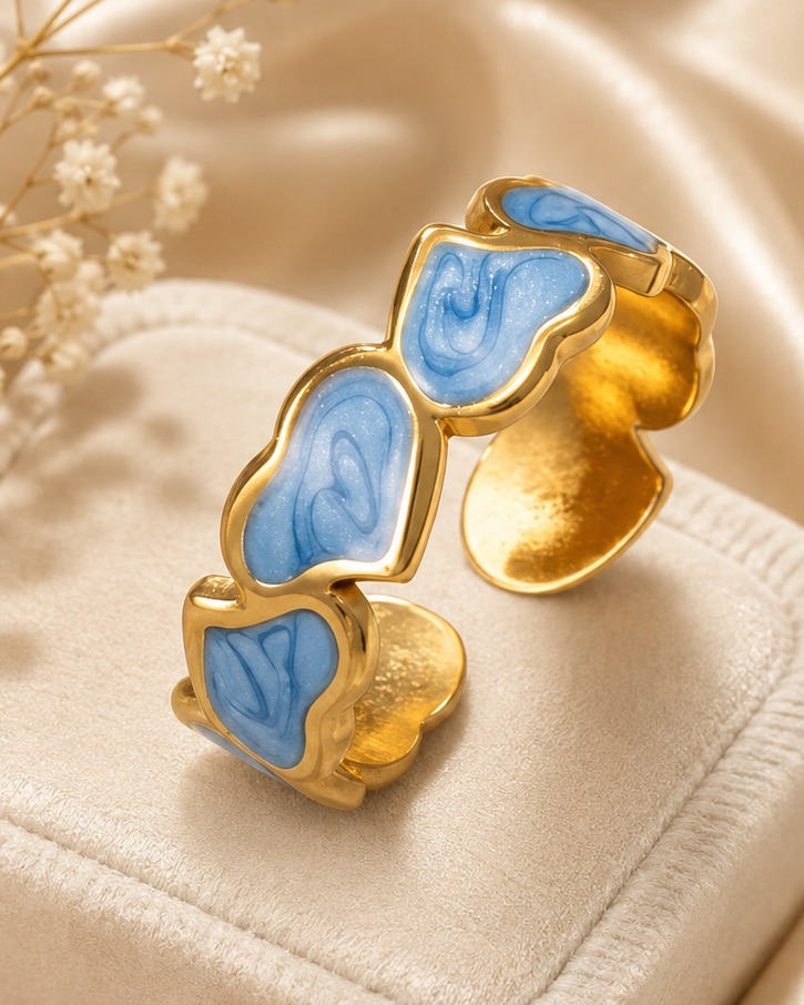 Blue Drip Oil Glaze Ring