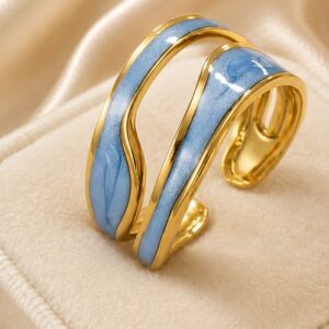 Blue Drip Oil Glaze Ring