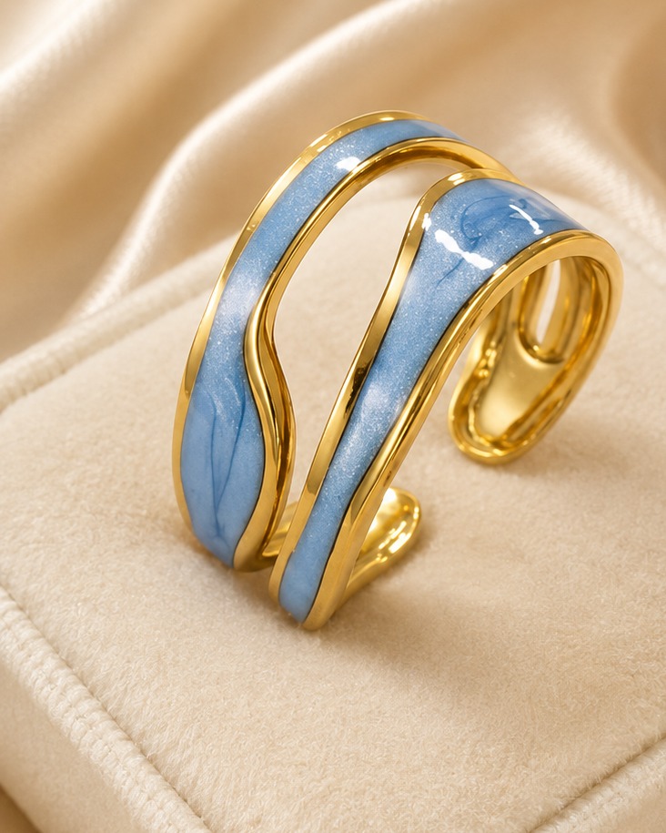 Blue Drip Oil Glaze Ring
