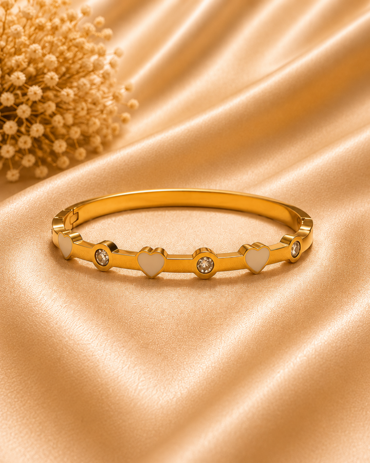 One Colour LOVE Bangle in White on champagne satin