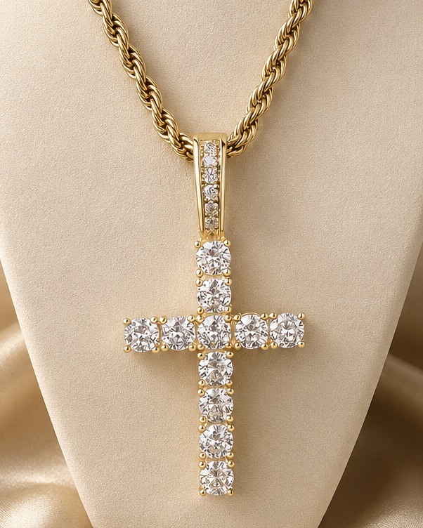 Cross Pendant - Gold Braided Chain