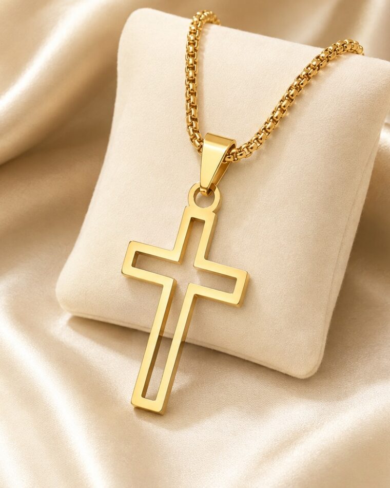 Cross Pendant Necklace - Gold Box Chain