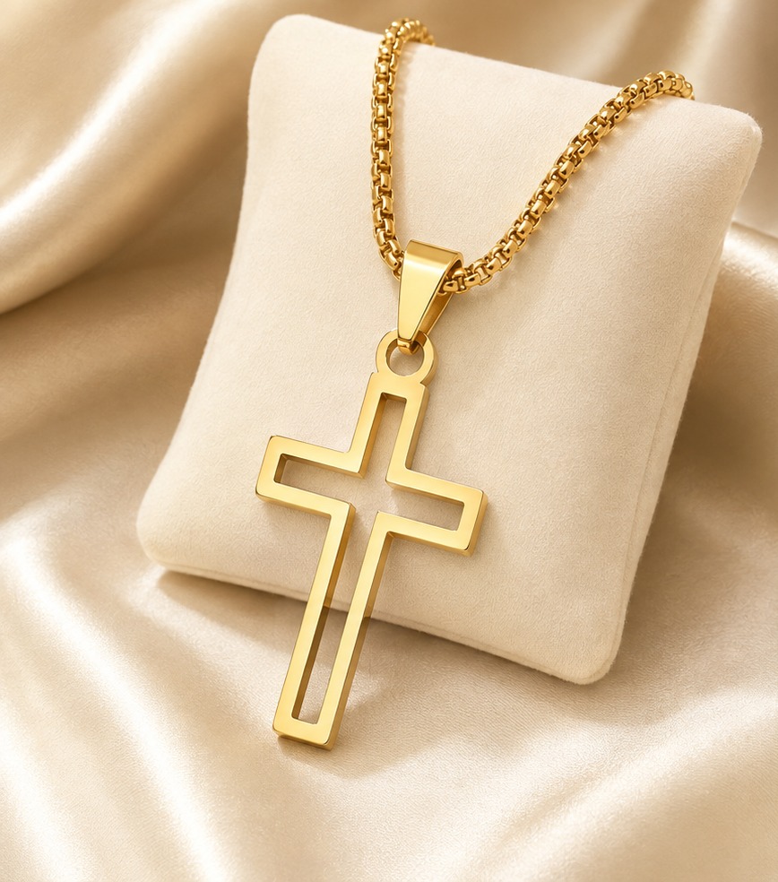 Cross Pendant Necklace - Gold Box Chain
