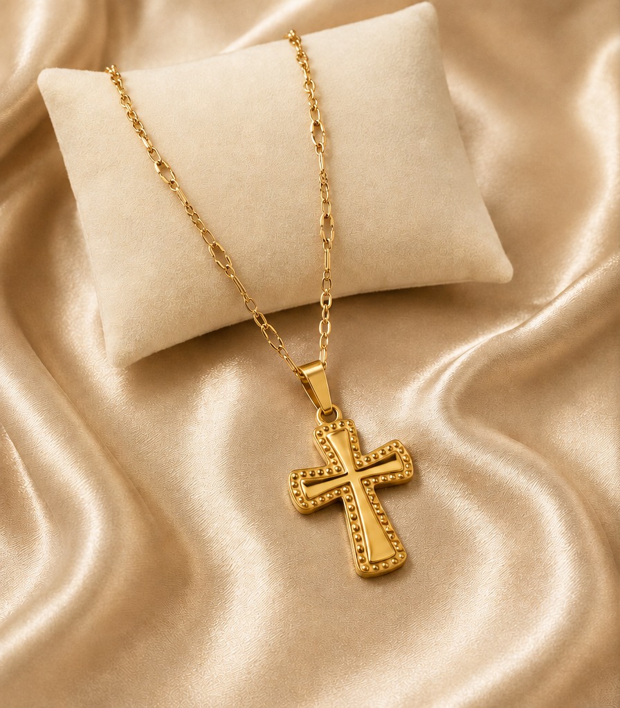 Cross Pendant Necklace - Gold Lip Chain
