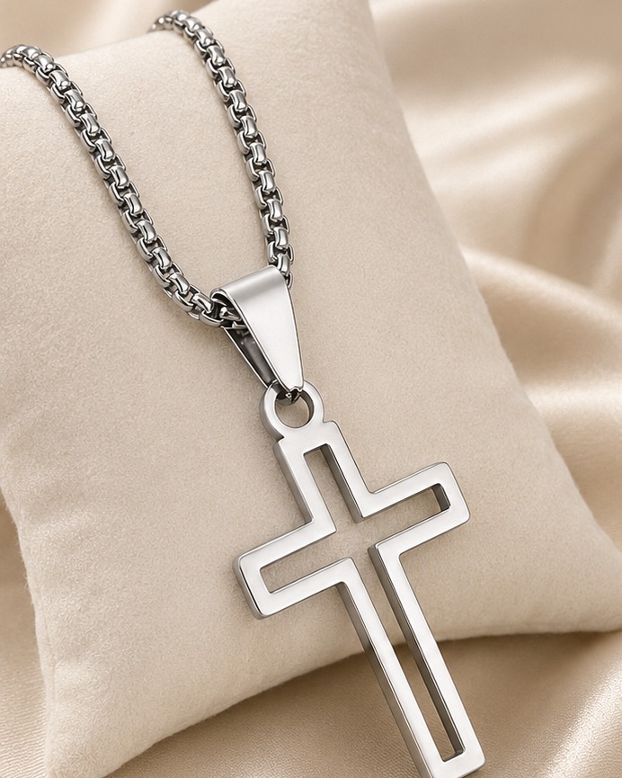 Cross Pendant Necklace - Silver Box Chain
