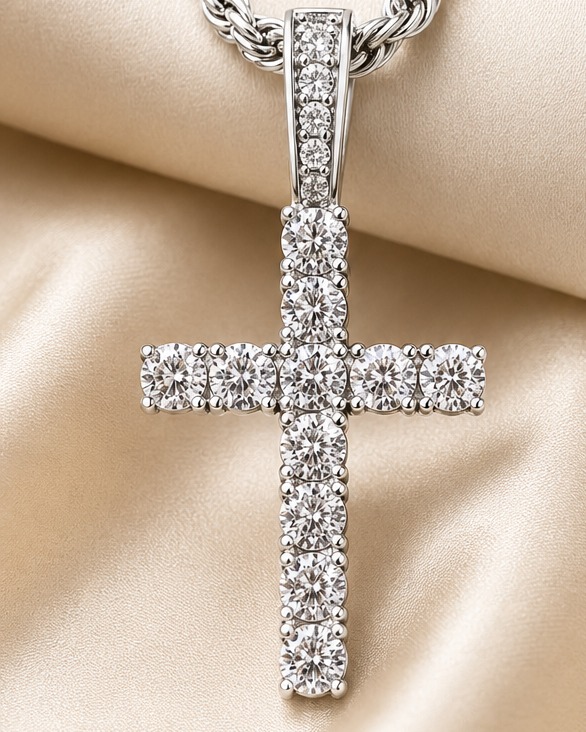 Cross Pendant - Silver Braided Chain