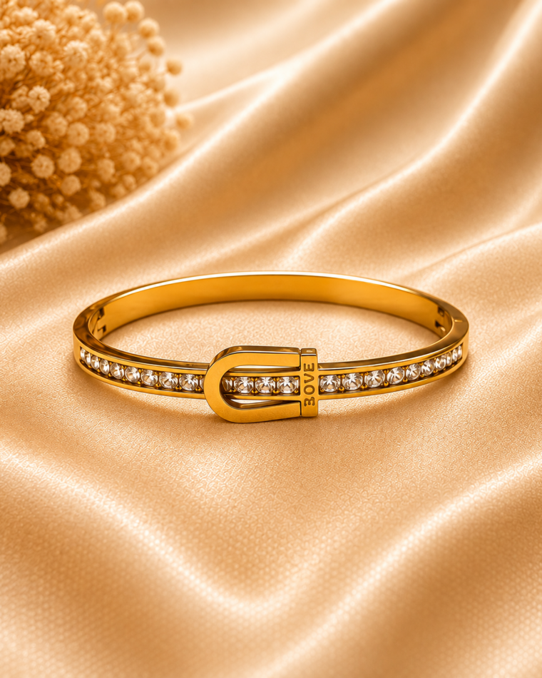 One Crossover Bangle · Gold & Silver in Gold on champagne satin