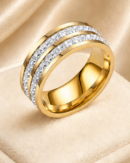 Double-Row Zirconia Ring - Gold