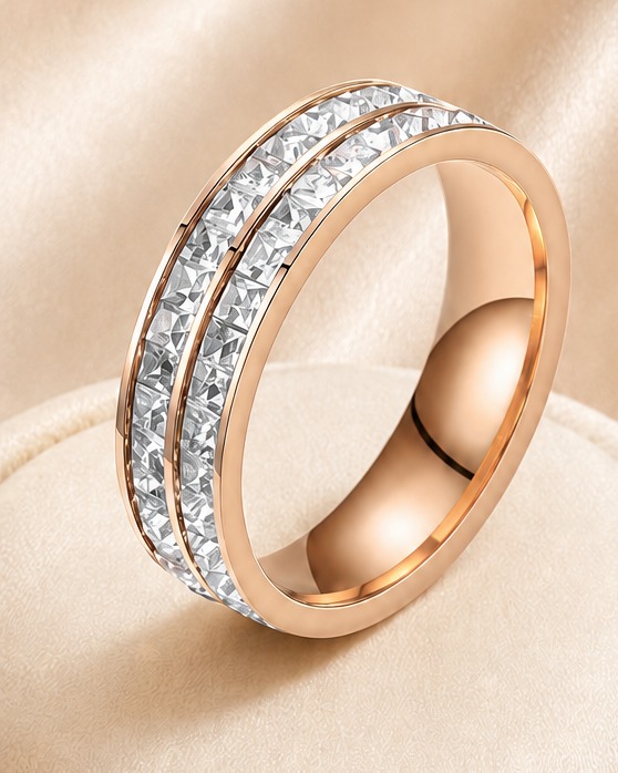 Double-Row Zirconia Ring - Rose Gold