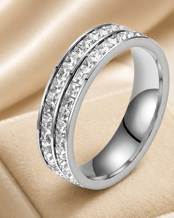 Double-Row Zirconia Ring - Silver