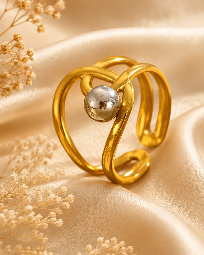 Geometric Silver Ball Ring