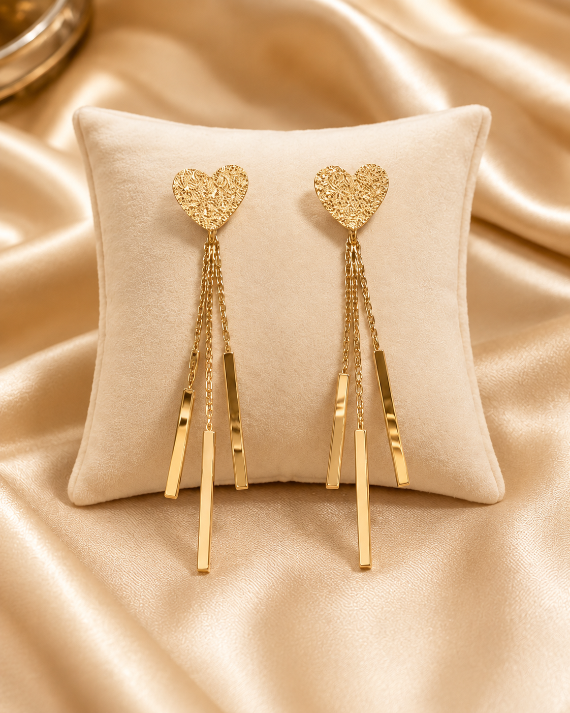 One pair of Glitter Heart Drop Earrings - Gold
