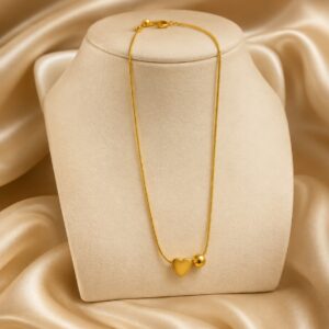 Heart & Ball Necklace - gold plated stainless steel snake chain