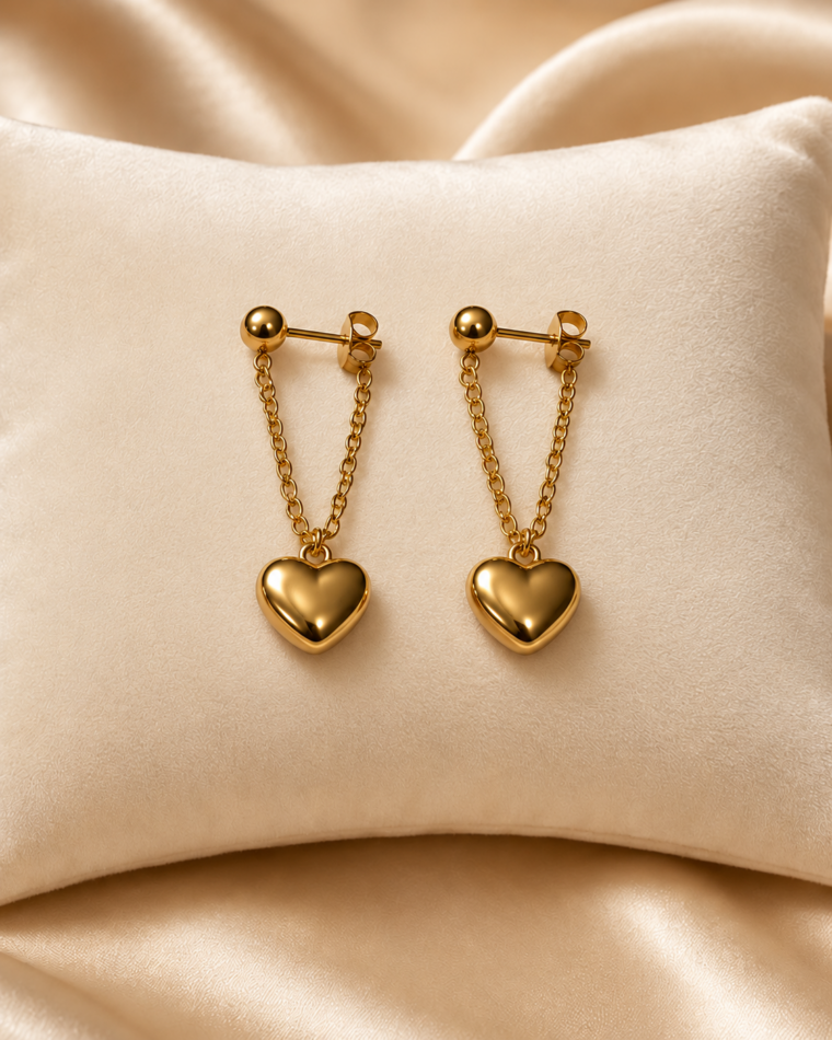 One pair of Heart Drop Earrings - Gold