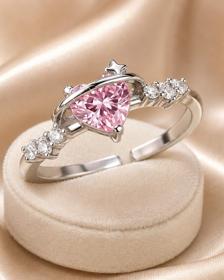 Pink Heart Zirconia Ring