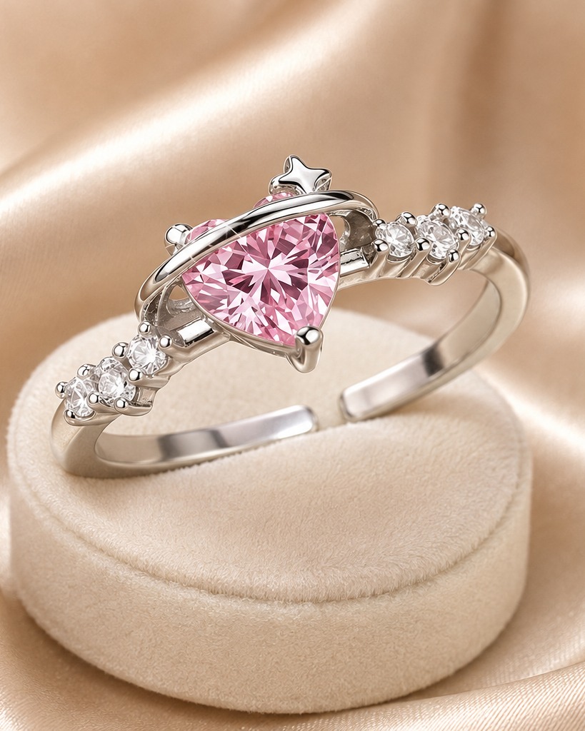 Pink Heart Zirconia Ring