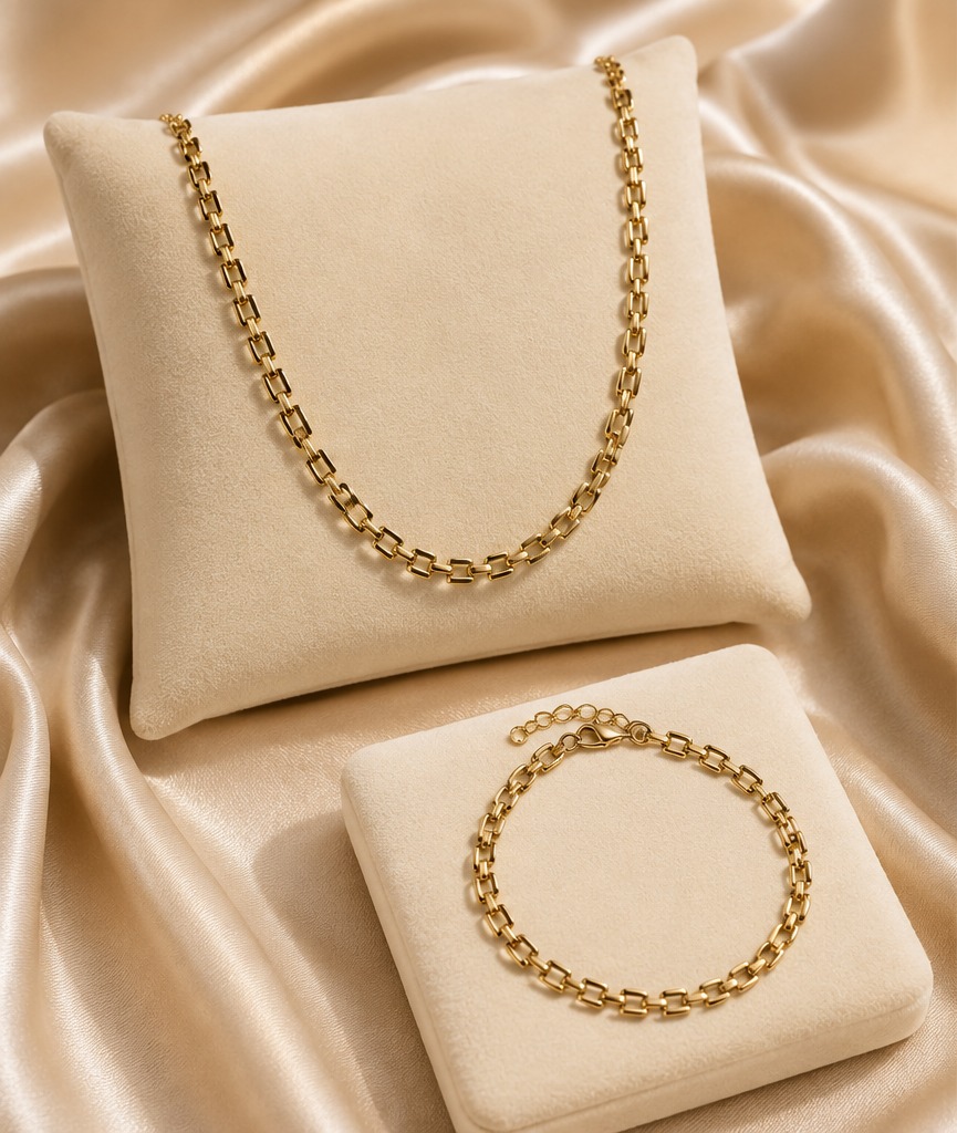 Square Clasp Set - gold plated stainless steel necklace and bracelet